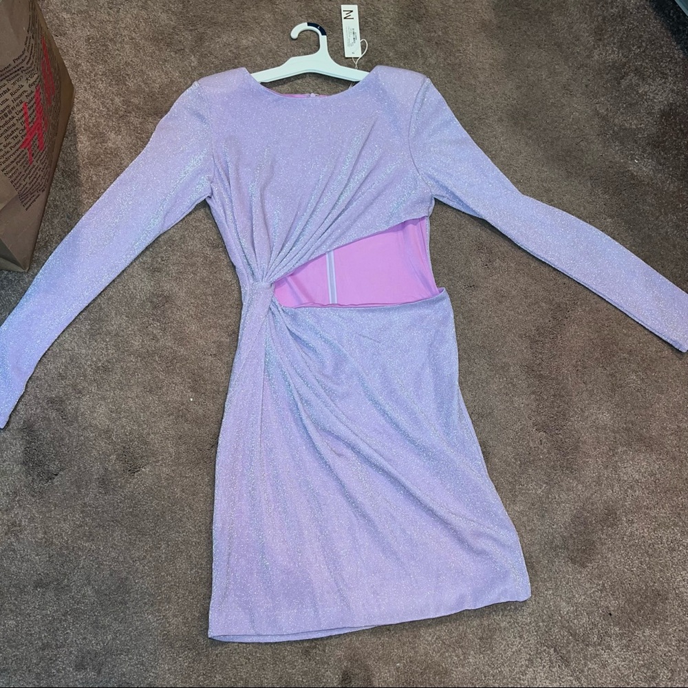 Meshki long sleeve purple sparkle dress
